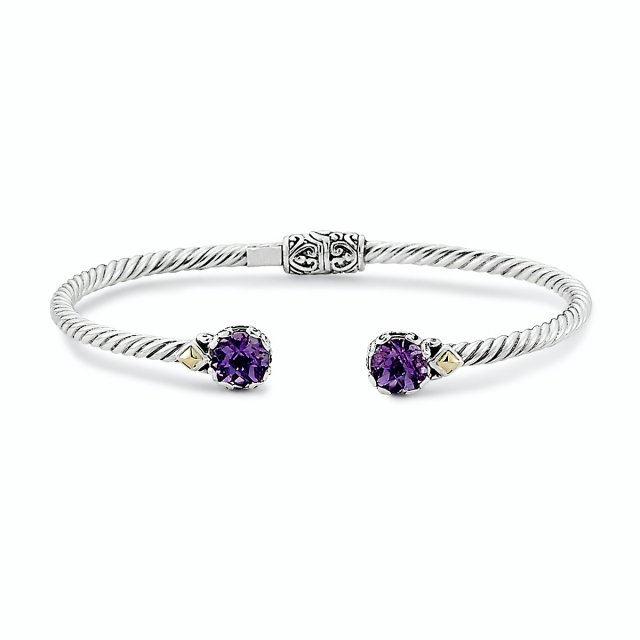 Sterling & 18K Gold Amethyst Cable Bangle