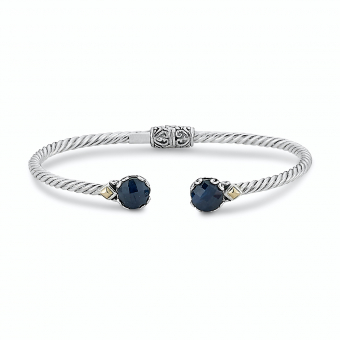Sterling & 18K Gold Blue Sapphire Cable Bangle