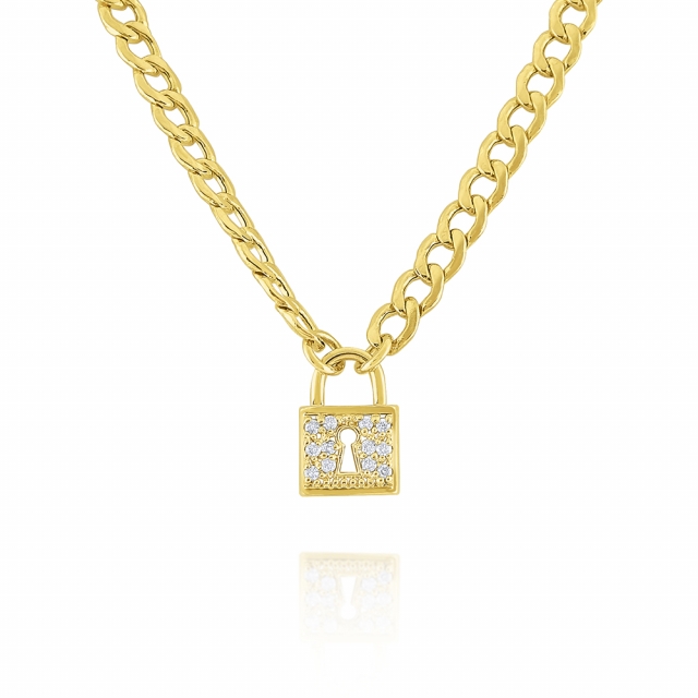 14k Gold and Diamond Padlock Necklace