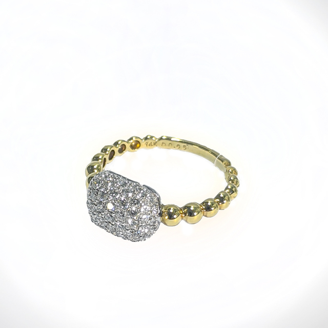 14K Gold Bead Shank Pave Diamond Ring