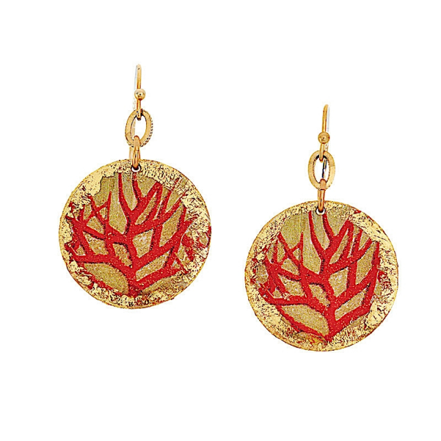 Gold-Leaf Twig Earrings w Crystals