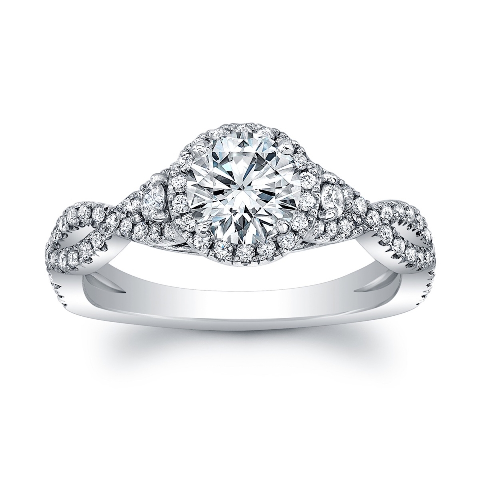 Round Diamond Halo 3-Stone Engagement Ring