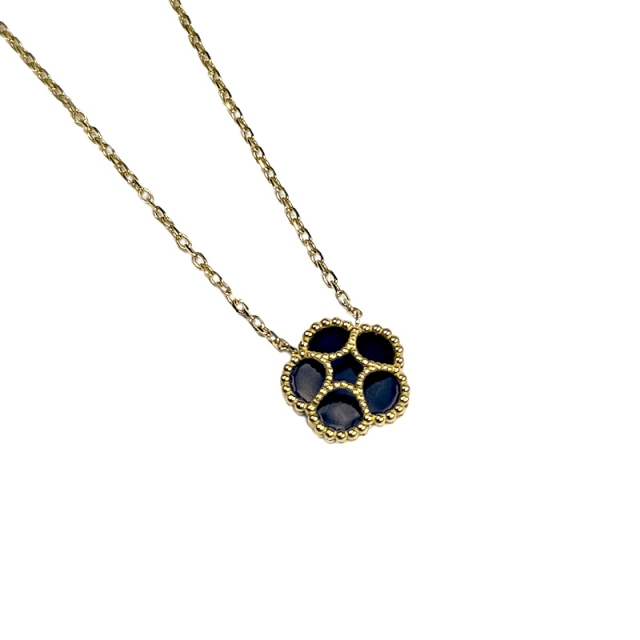 Gold & Onyx Flower Pendant & Chain