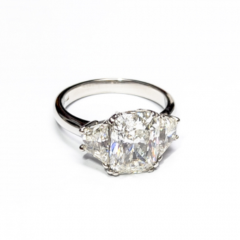 Platinum Cushion-Cut 5 CT Diamond Ring w Trapezoids Call for Price