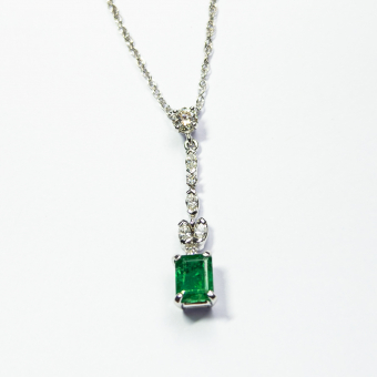 18K White Gold & Emerald & Diamond Pendant