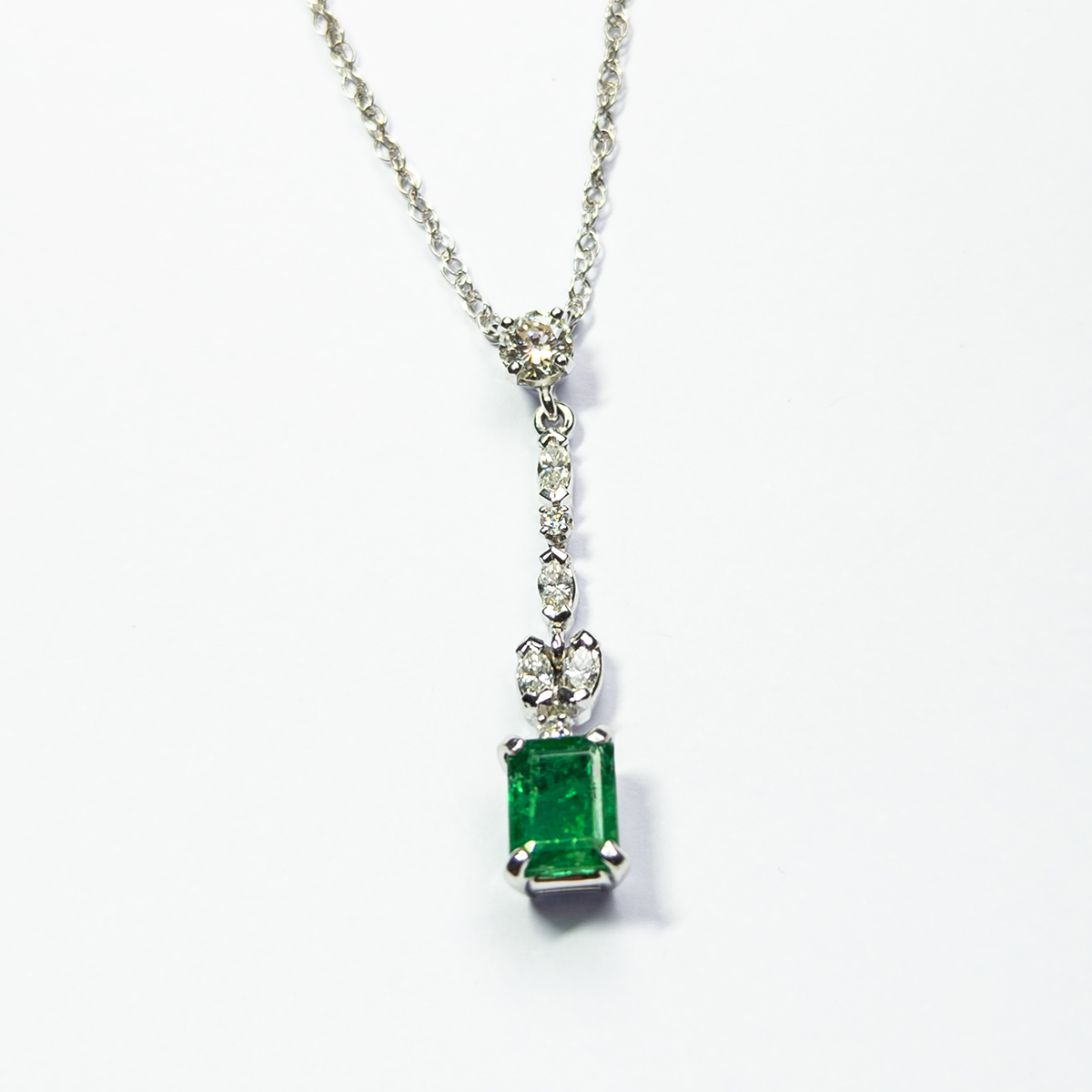 Emerald and Diamond Pear Shaped 9ct White Gold Necklace – Michael Jones  Jeweller