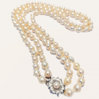 14K Vintage Double-strand Akoya Pearl Necklace